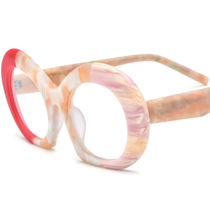 CCspace Unisex Full Rim Round Acetate Eyeglasses 57053 Full Rim CCspace RedPink