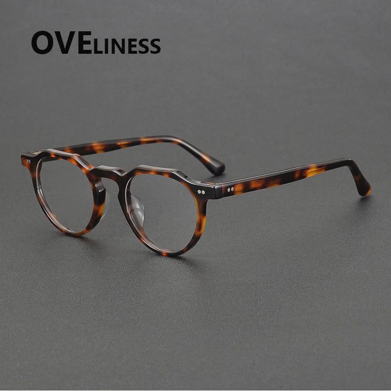 Oveliness Unisex Full Rim Flat Top Round Acetate Eyeglasses 88097 Full Rim Oveliness tortoise