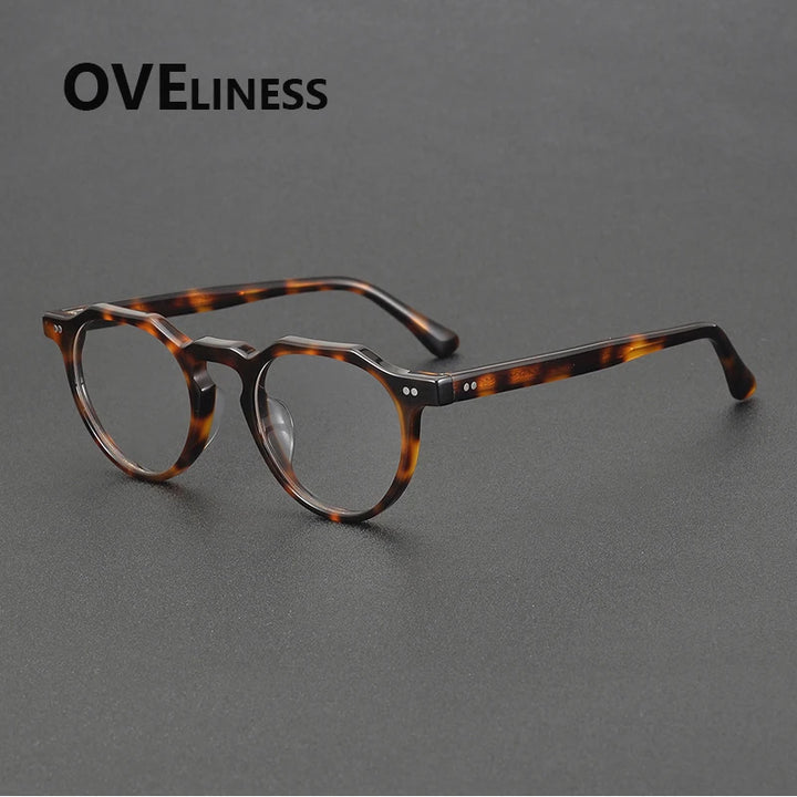 Oveliness Unisex Full Rim Flat Top Round Acetate Eyeglasses 88097 Full Rim Oveliness tortoise