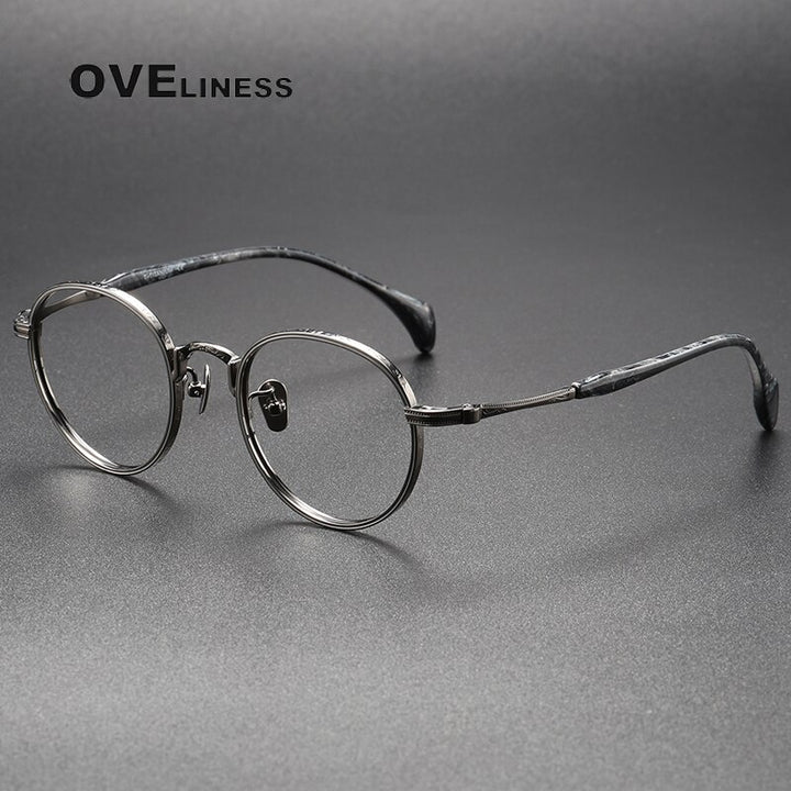 Oveliness Unisex Full Rim Round Titanium Eyeglasses 80862 Full Rim Oveliness gun