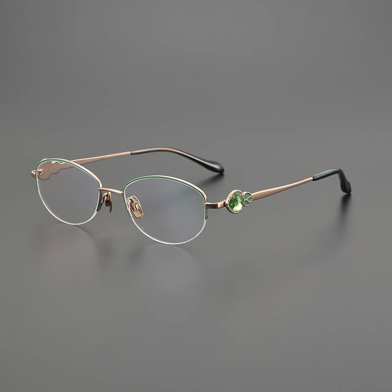 Nobler Women's Semi Rim Small Oval Square Titanium Eyeglasses 16123 Semi Rim Nobler C1