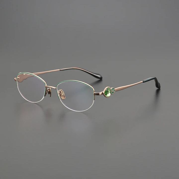 Nobler Women's Semi Rim Small Oval Square Titanium Eyeglasses 16123 Semi Rim Nobler C1