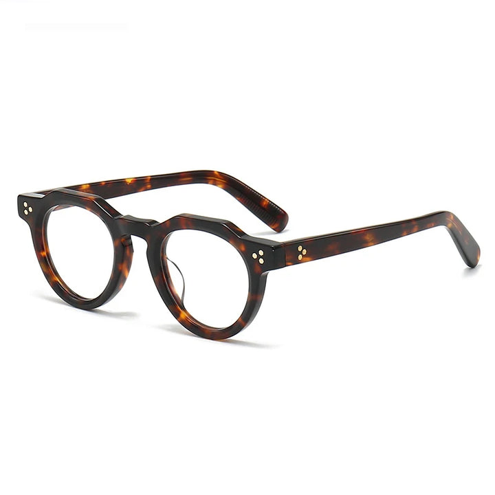 Black Mask Unisex Full Rim Flat Top Round Acetate Eyeglasses 8013 Full Rim Black Mask Tortoise