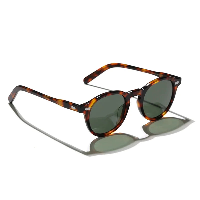 Hewei Unisex Full Rim Round Acetate Polarized Sunglasses 5166 Sunglasses Hewei tortoise vs green Other 
