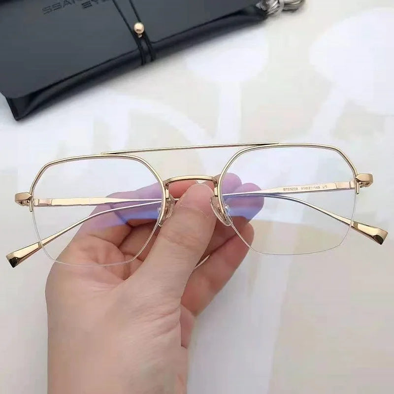 Aimee Unisex Semi Rim Square Double Bridge Titanium Eyeglasses 5228 Full Rim Aimee