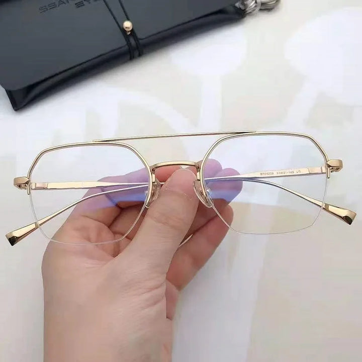 Aimee Unisex Semi Rim Square Double Bridge Titanium Eyeglasses 5228 Full Rim Aimee
