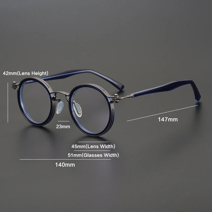 Gatenac Unisex Full Rim Round Acetate Titanium Frame Eyeglasses Gxyj576 Full Rim Gatenac