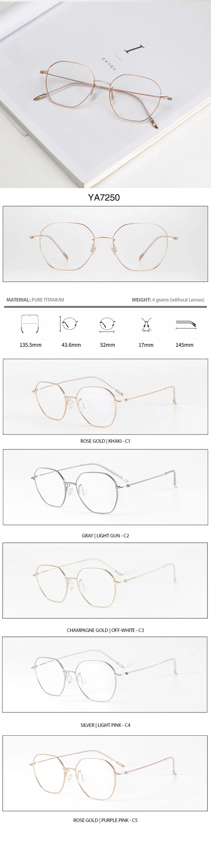 Chashma Ottica Women's Full Rim Polygon Screwless Titanium Eyeglasses 7250 Full Rim Chashma Ottica