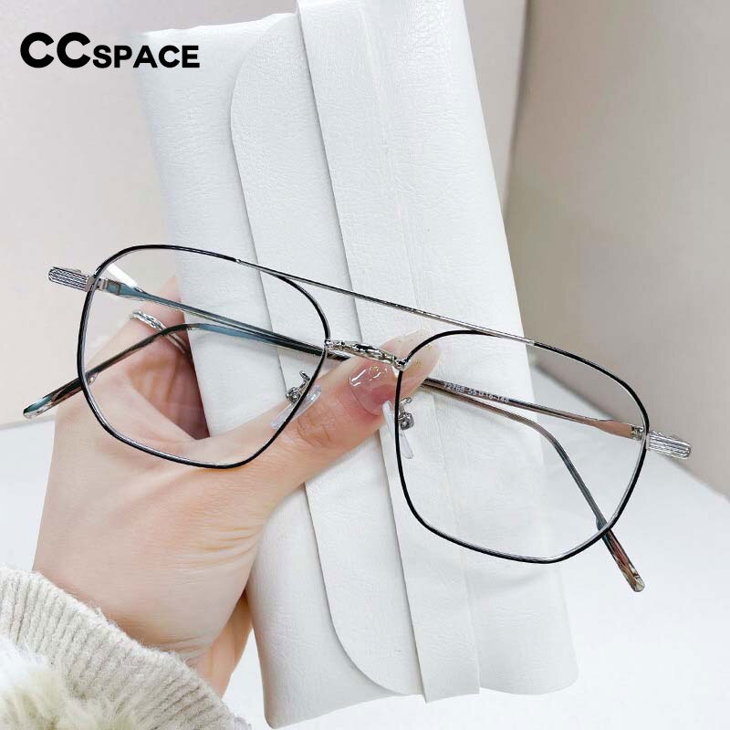 CCspace Unisex Full Rim Square Double Bridge Alloy Eyeglasses 55896 Full Rim CCspace