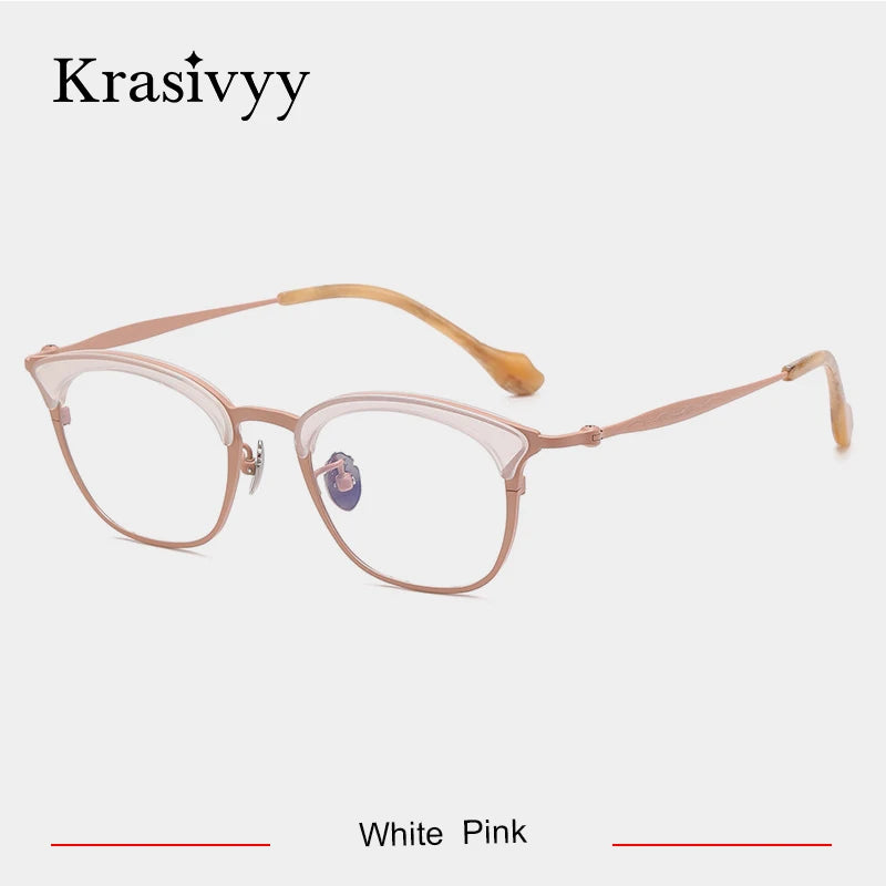 Krasivyy Women's Full Rim Oval Square Titanium Acetate Eyeglasses Full Rim Krasivyy White Pink