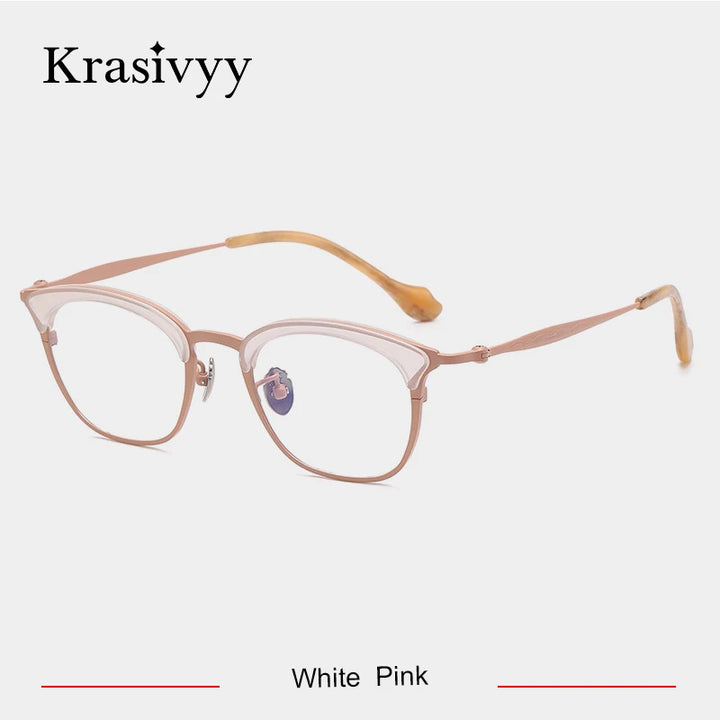 Krasivyy Women's Full Rim Oval Square Titanium Acetate Eyeglasses Full Rim Krasivyy White Pink