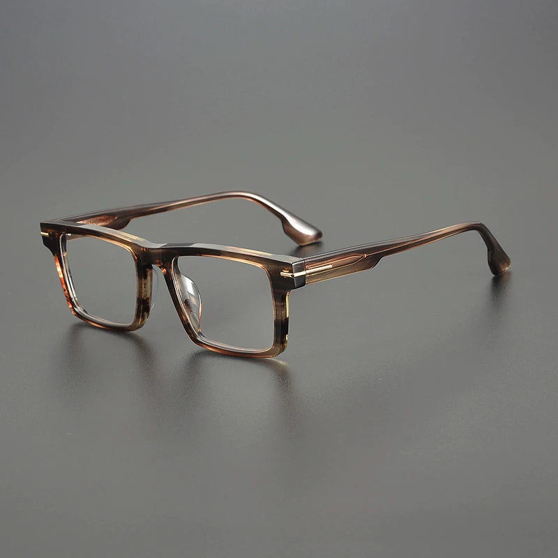 Black Mask Unisex Full Rim Flat Top Square Acetate Eyeglasses 94529 Full Rim Black Mask Brown-Stripes