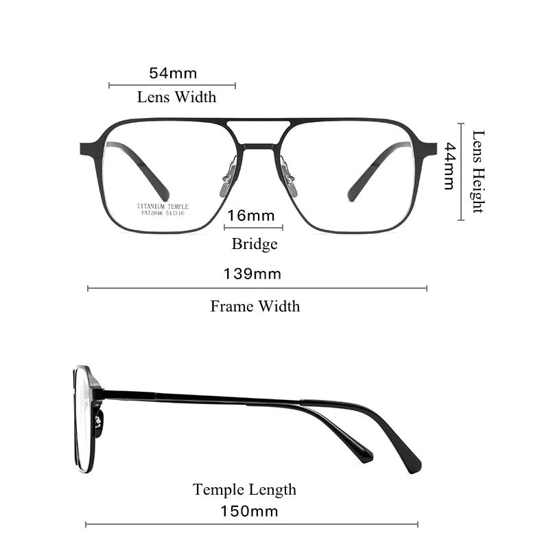 Chashma Ochki Unisex Full Rim Square Double Bridge Titanium Eyeglasses Clip On Sunglasses 372046