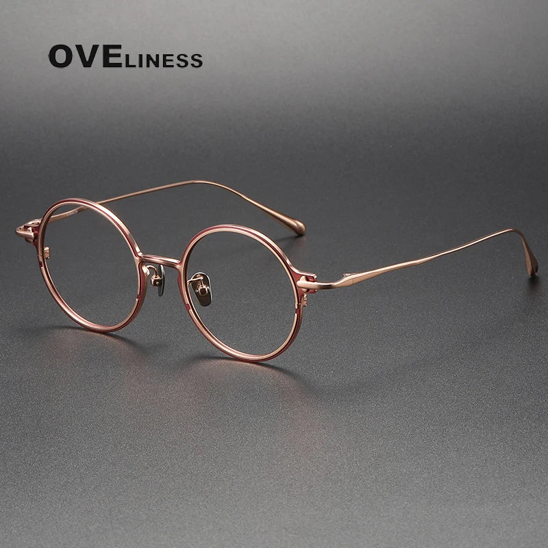 Oveliness Unisex Full Rim Round Titanium Eyeglasses 4920 Full Rim Oveliness red rose gold  