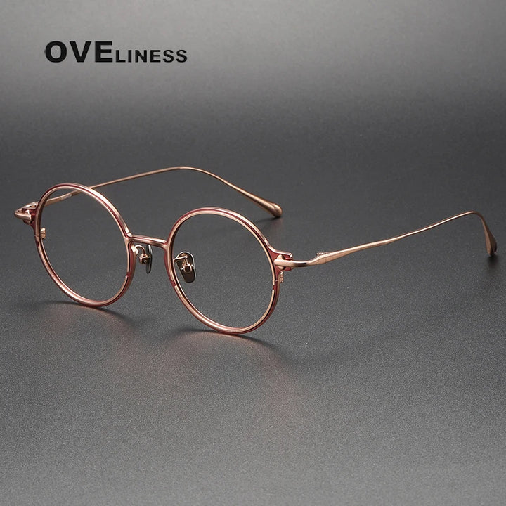 Oveliness Unisex Full Rim Round Titanium Eyeglasses 4920 Full Rim Oveliness red rose gold  