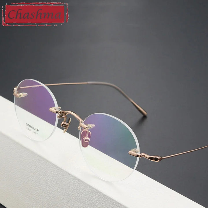 Chashma Ottica Unisex Rimless Octagon Round Titanium Eyeglasses 2323 Rimless Chashma Ottica