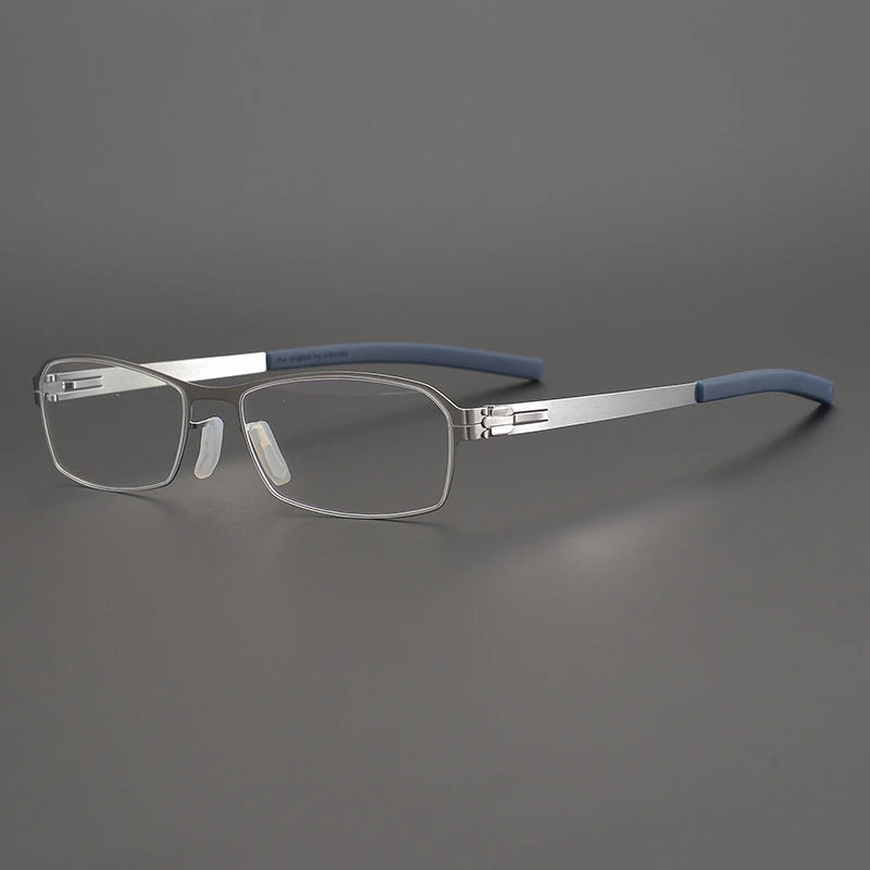 Black Mask Unisex Semi Rim Square Screwless Steel Eyeglasses 49006 Semi Rim Black Mask Silver