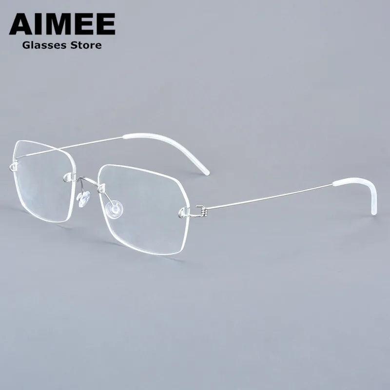 Aimee Women's Rimless Polygon Square Titanium Eyeglasses 25394