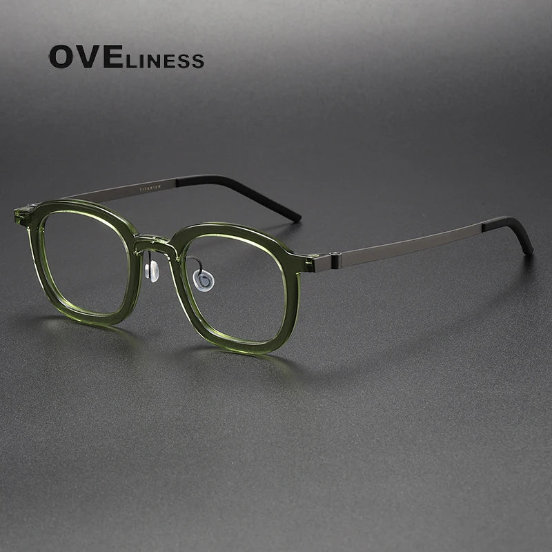 Oveliness Unisex Full Rim Square Acetate Titanium Eyeglasses 1050 Full Rim Oveliness green