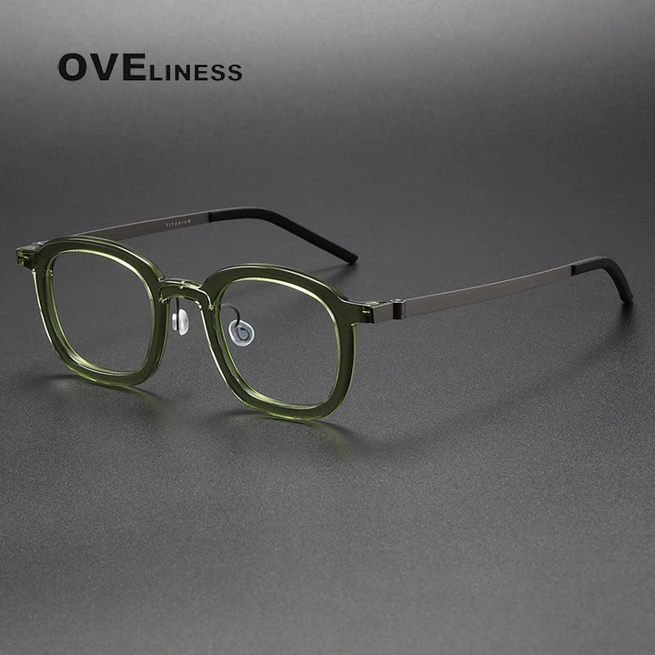 Oveliness Unisex Full Rim Square Acetate Titanium Eyeglasses 1050 Full Rim Oveliness green