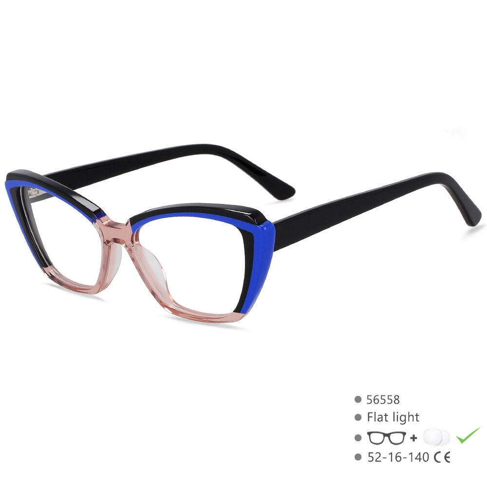 CCspace Unisex Full Rim Square Cat Eye Acetate Eyeglasses 56558 Full Rim CCspace C3BlackBlue