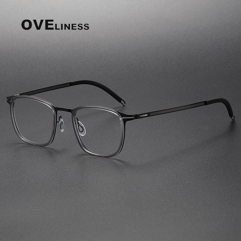 Oveliness Unisex Full Rim Square Screwless Titanium Acetate Eyeglasses 8202315 Full Rim Oveliness grey black