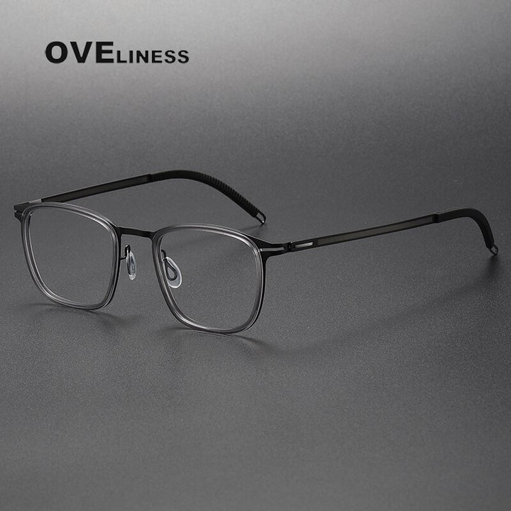 Oveliness Unisex Full Rim Square Screwless Titanium Acetate Eyeglasses 8202315 Full Rim Oveliness grey black