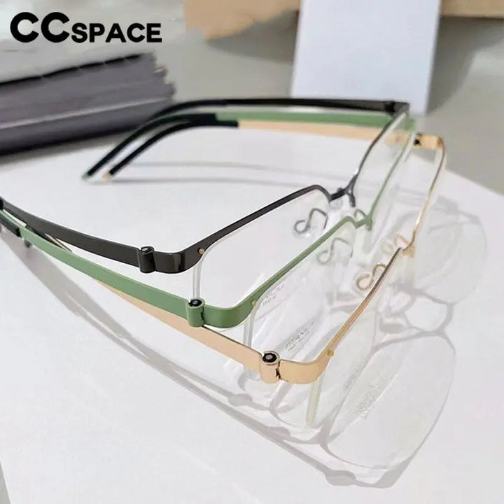CCSpace Men's Semi Rim Square Screwless Titanium Eyeglasses 56871 Semi Rim CCspace