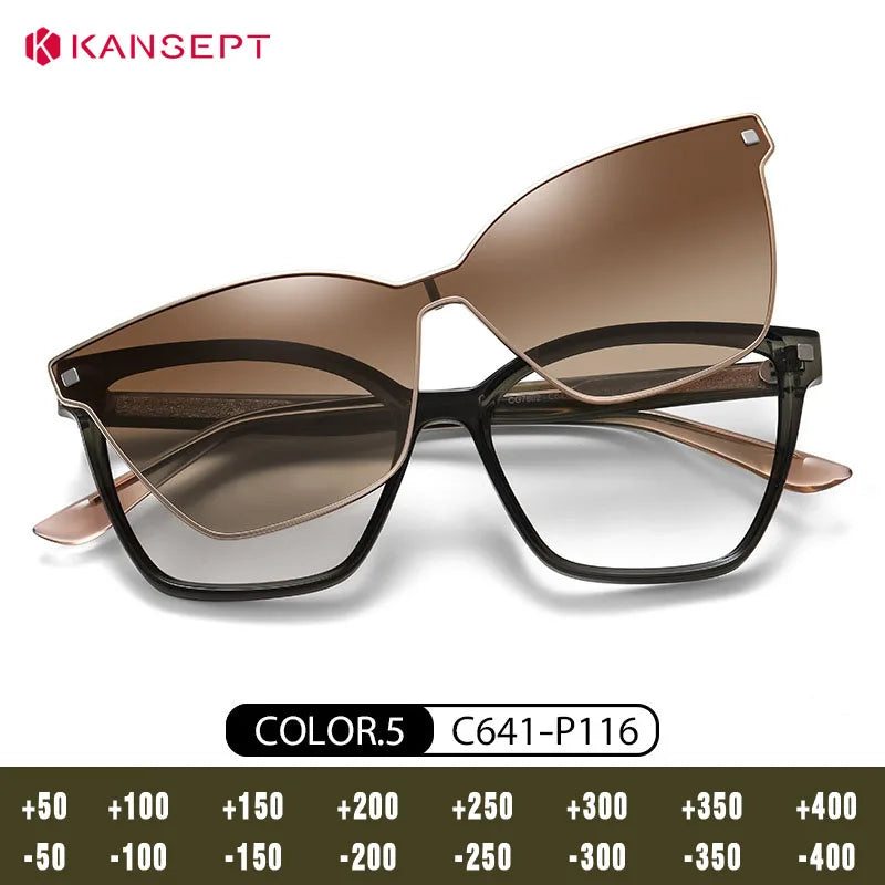 Kansept Women's Full Rim Square Tr 90 Reading Glasses Clip On Sunglasses 87802