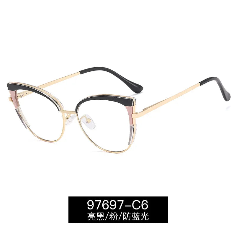 Handoer Women's Full Rim Oval Cat Eye Acetate Alloy Eyeglasses 97697 Full Rim Handoer C6