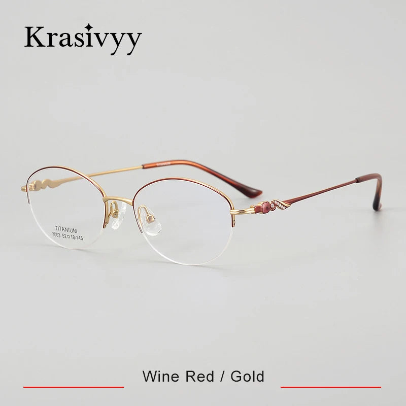 Krasivyy Women's Semi Rim Oval Square Titanium 33003