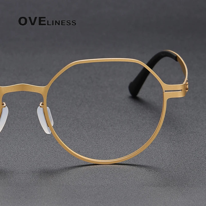 Oveliness Unisex Full Rim Flat Top Round Screwless Titanium Eyeglasses 80992 Full Rim Oveliness