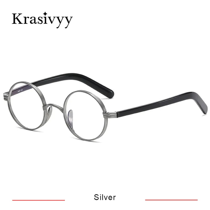 Krazivyy Men's Full Rim Small Round Titanium Eyeglasses Kr101 Full Rim Krasivyy Silver CN 