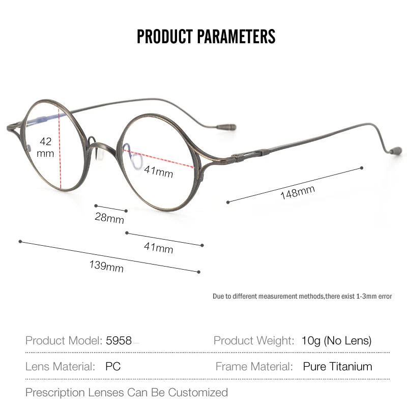 Muzz Unisex Full Rim Small Round Titanium Eyeglasses 5958 Full Rim Muzz