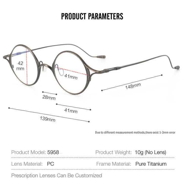 Muzz Unisex Full Rim Small Round Titanium Eyeglasses 5958 Full Rim Muzz