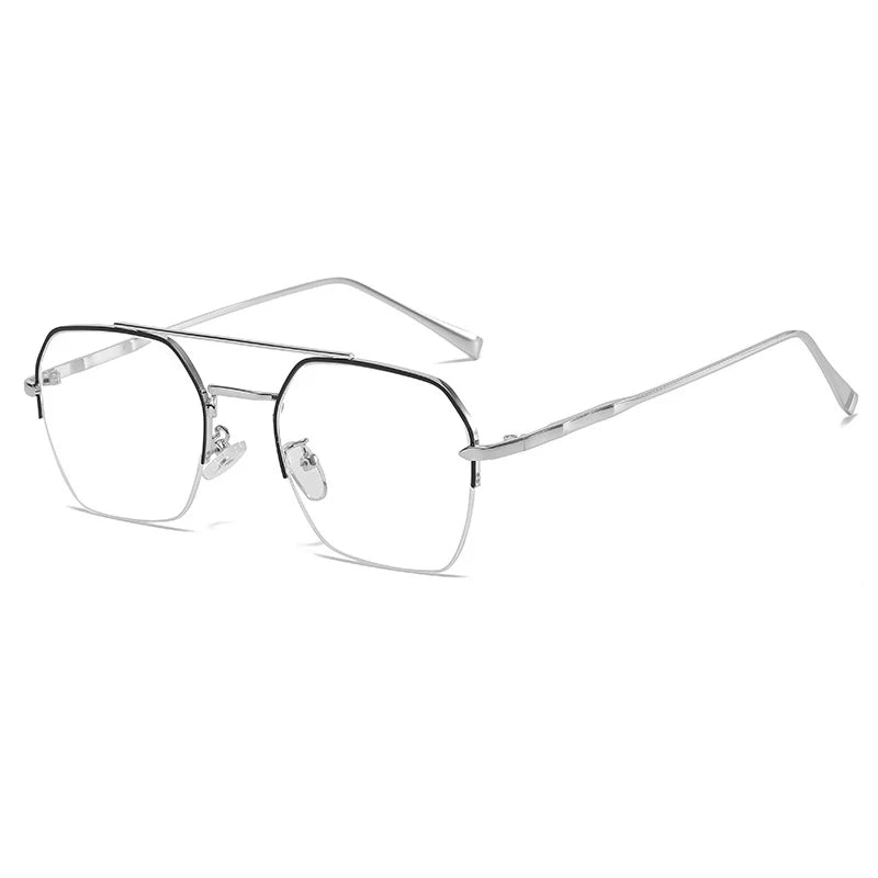 Kocolior Mens Semi Rim Double Bridge Square Alloy Eyeglasses 31752 Semi Rim Kocolior Black Sliver