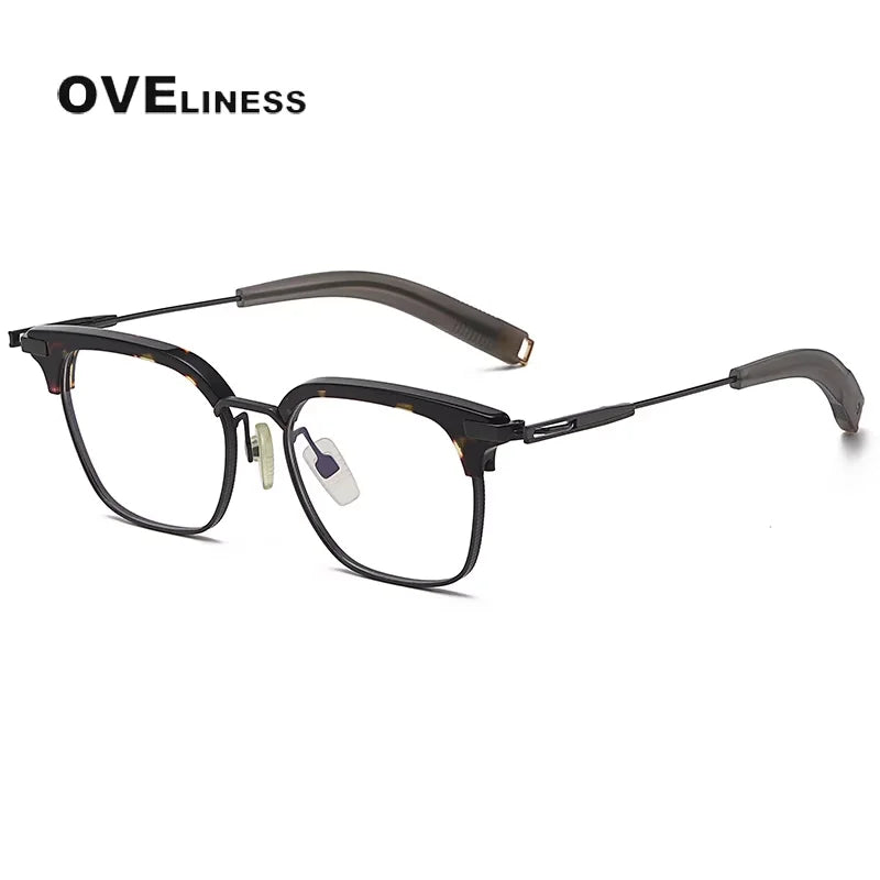 Oveliness Unisex Full Rim Big Square Acetate Titanium Eyeglasses 64207