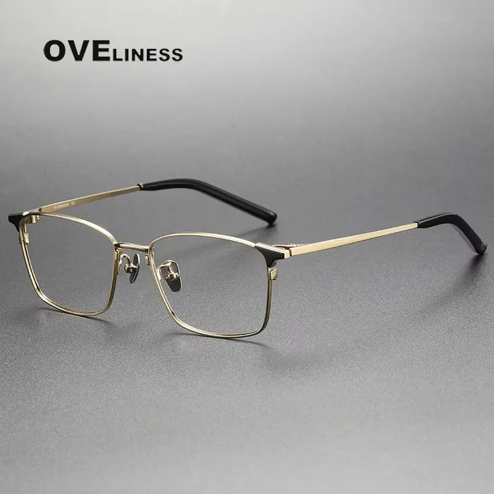 Oveliness Women's Full Rim Polygon Square Titanium Eyeglasses 74961 Full Rim Oveliness black gold