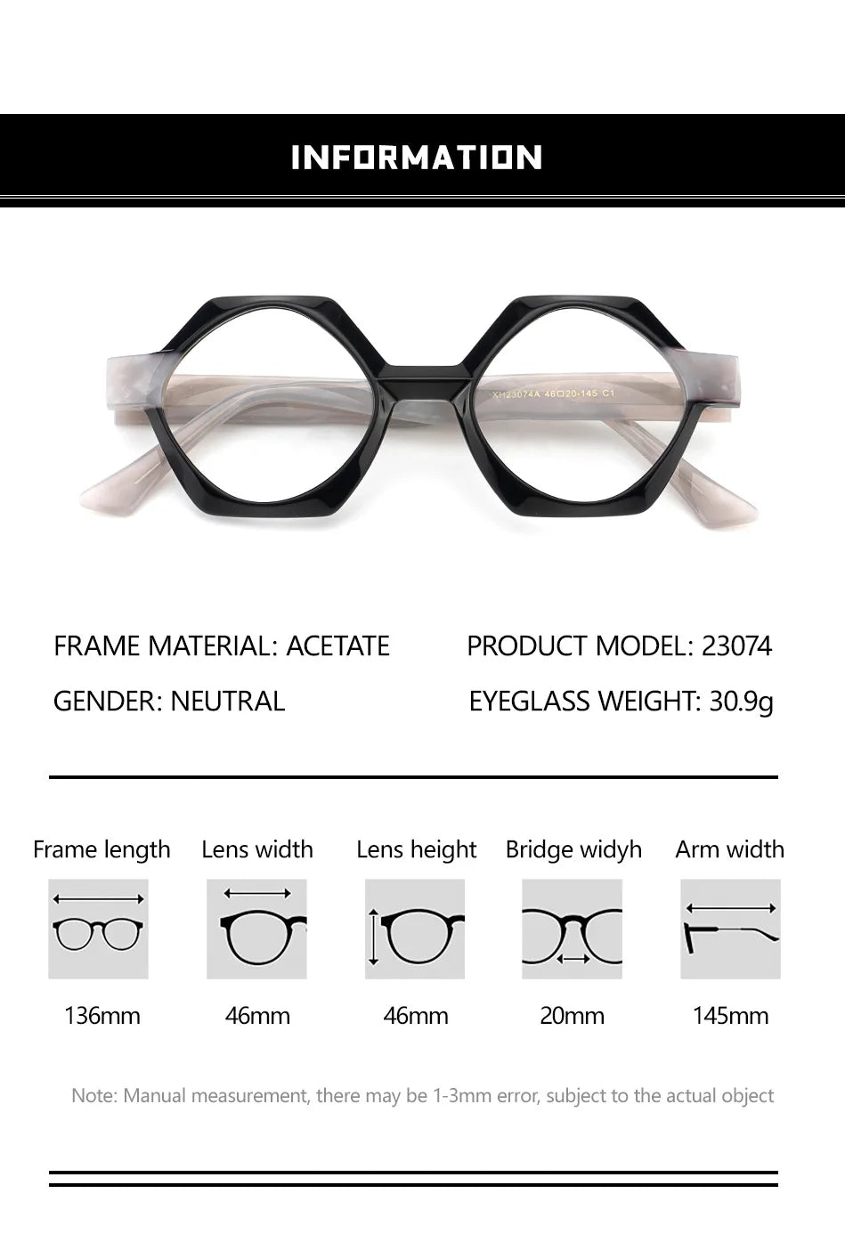 Hewei Women's Full Rim Flat Top Polygon Acetate Eyeglasses 923074