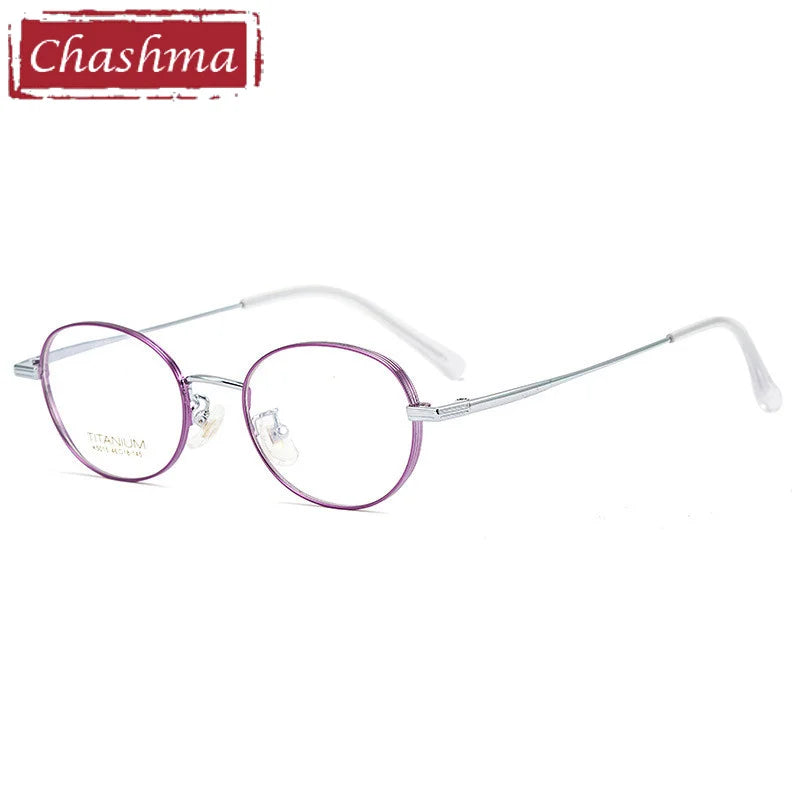 Chashma Ottica Unisex Full Rim Small Round Titanium Eyeglasses 5015 Full Rim Chashma Ottica Purple Silver  