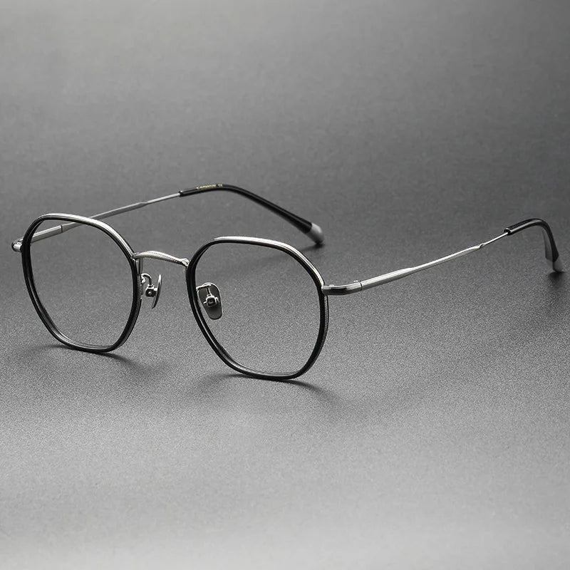 Aimee Men's Full Rim Polygon Round Titanium Acetate Eyeglasses 8502 Full Rim Aimee