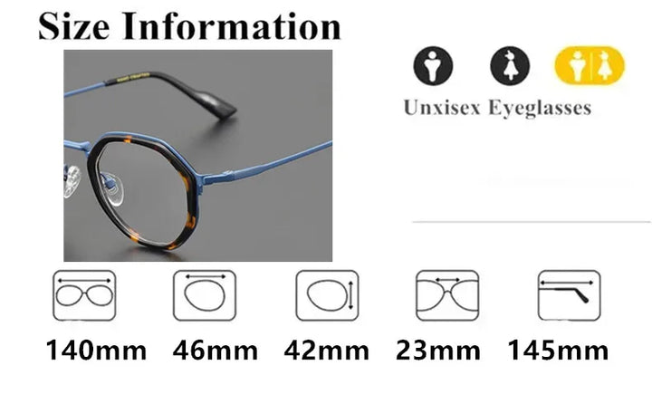 Aimee Unisex Full Rim Round Polygon Titanium Acetate Eyeglasses 14023 Full Rim Aimee