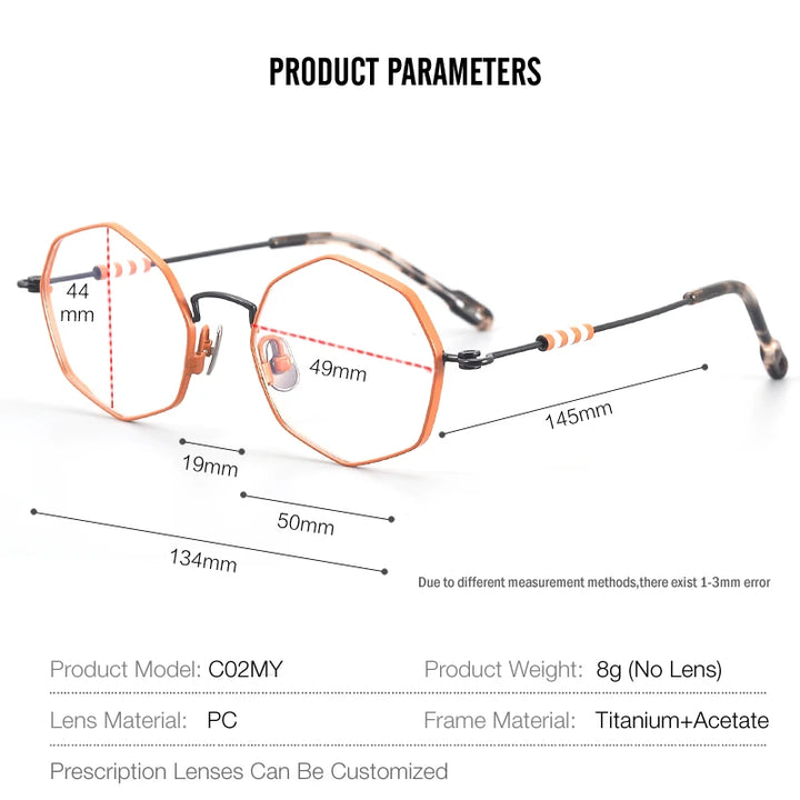 Muzz Women's Full Rim Polygon Round Titanium Eyeglasses 30213 Full Rim Muzz