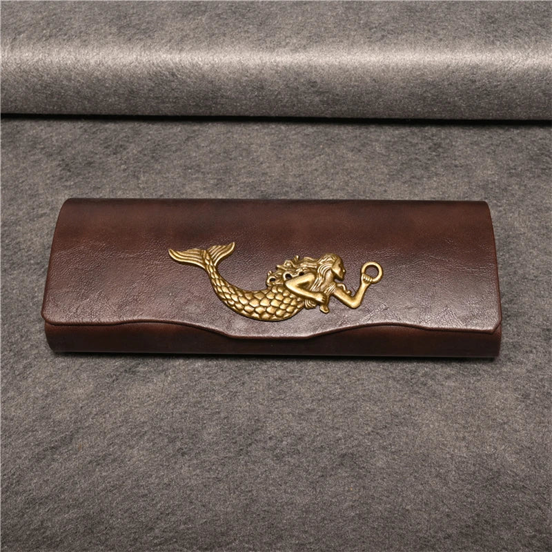 Cubojue Unisex Brown PU Leather Eyeglass Case Assorted Designs 1638 Case Cubojue Case middle case mermaid
