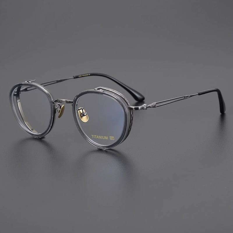 Gatenac Unisex Full Rim Round Square Acetate Titanium Eyeglasses Gxyj1050 Full Rim Gatenac
