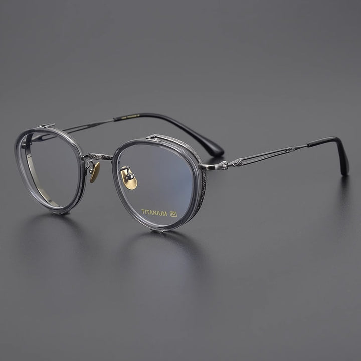 Gatenac Unisex Full Rim Round Square Acetate Titanium Eyeglasses Gxyj1050 Full Rim Gatenac