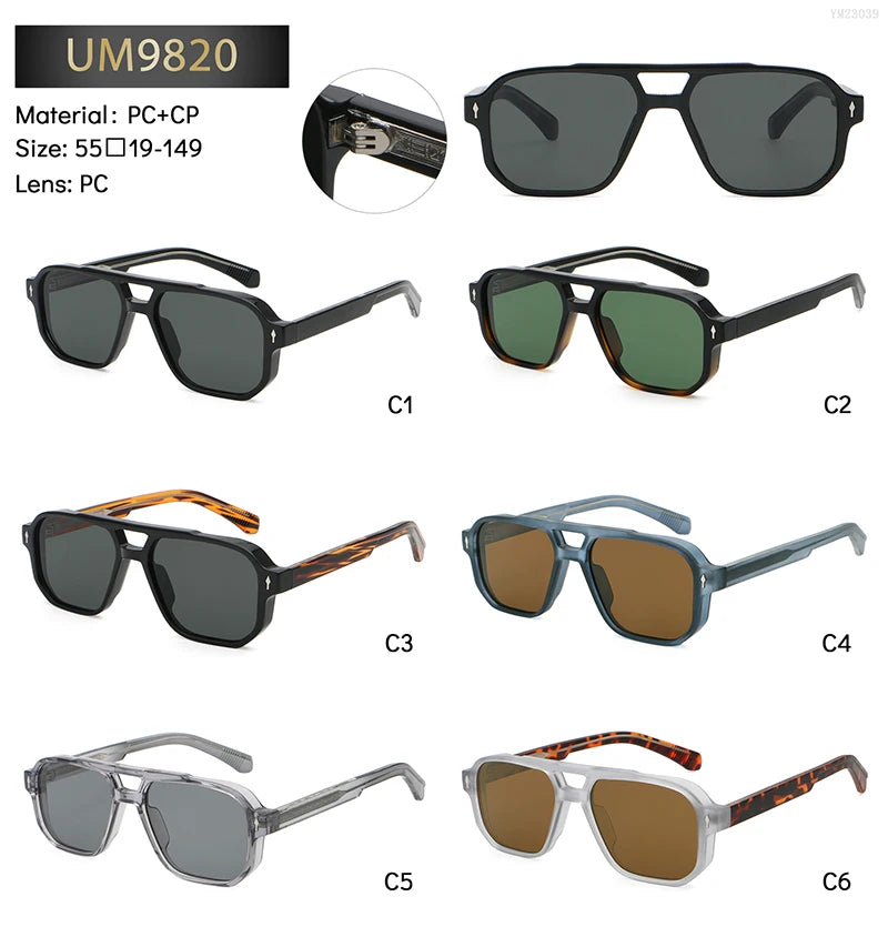 Nobler Women's Full Rim Square Double Bridge Acetate Polarized Sunglasses 9802 Sunglasses Nobler