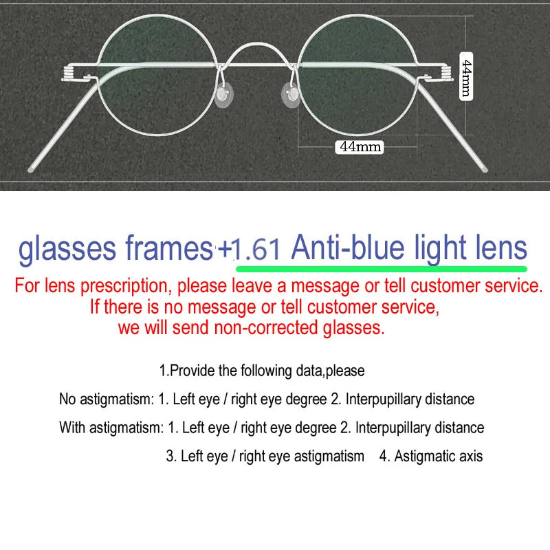 Yujo Unisex Full Rim Round Screwless Stainless Steel Eyeglasses 15032 Full Rim Yujo