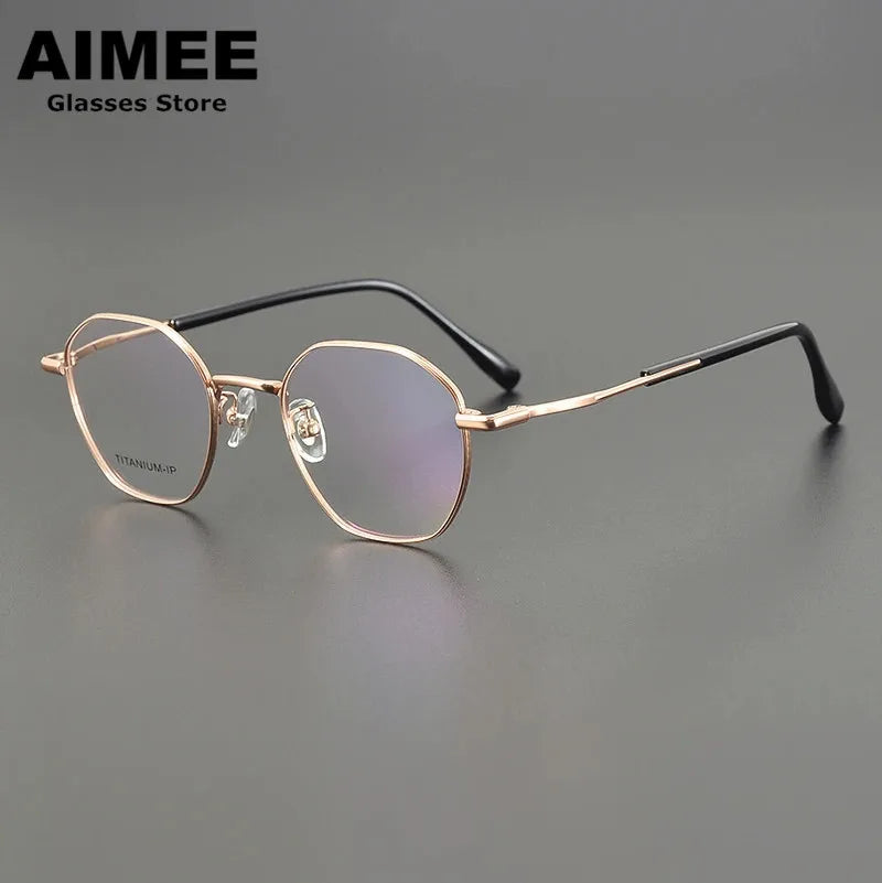 Aimee Unisex Full Rim Flat Top Round Polygon Titanium Eyeglasses 5016 Full Rim Aimee Rose-Golden