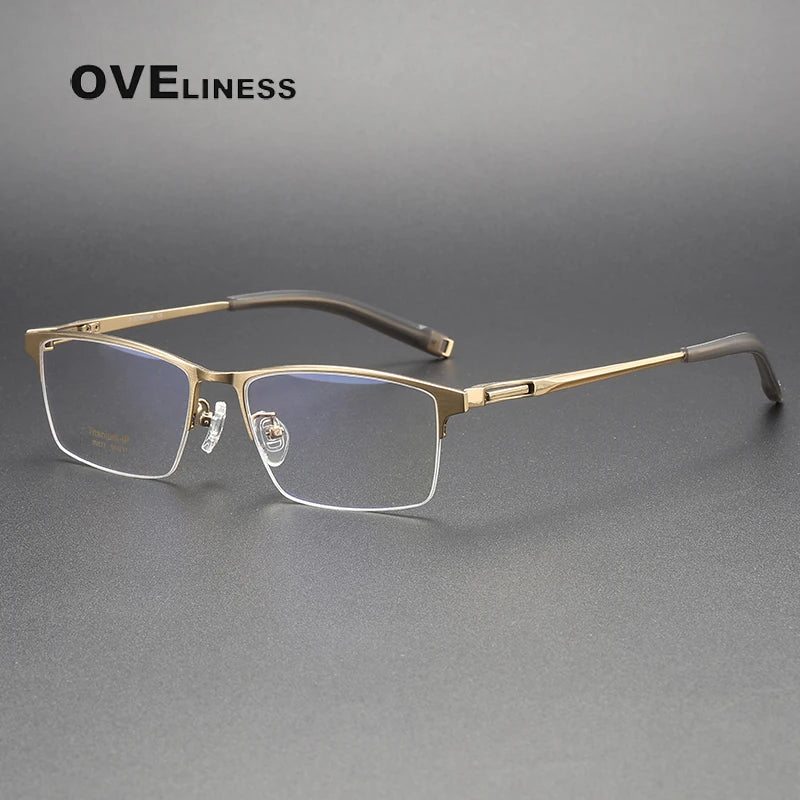 Oveliness Unisex Semi Rim Square Titanium Eyeglasses 80877 Semi Rim Oveliness gold